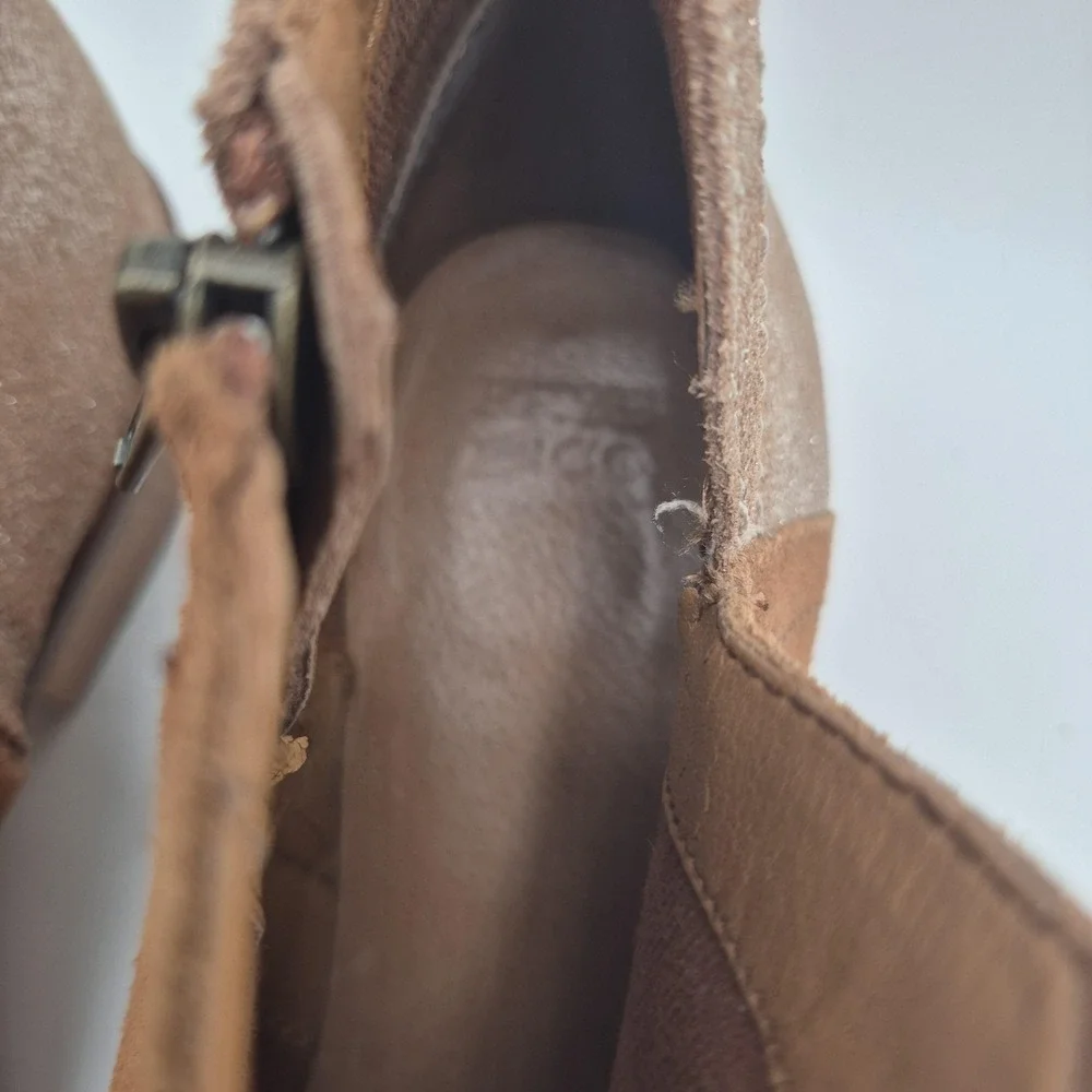 Frye and Co Boots Womens Size 9 Brown Suede Glitter Ankle Side Zip Western Style
